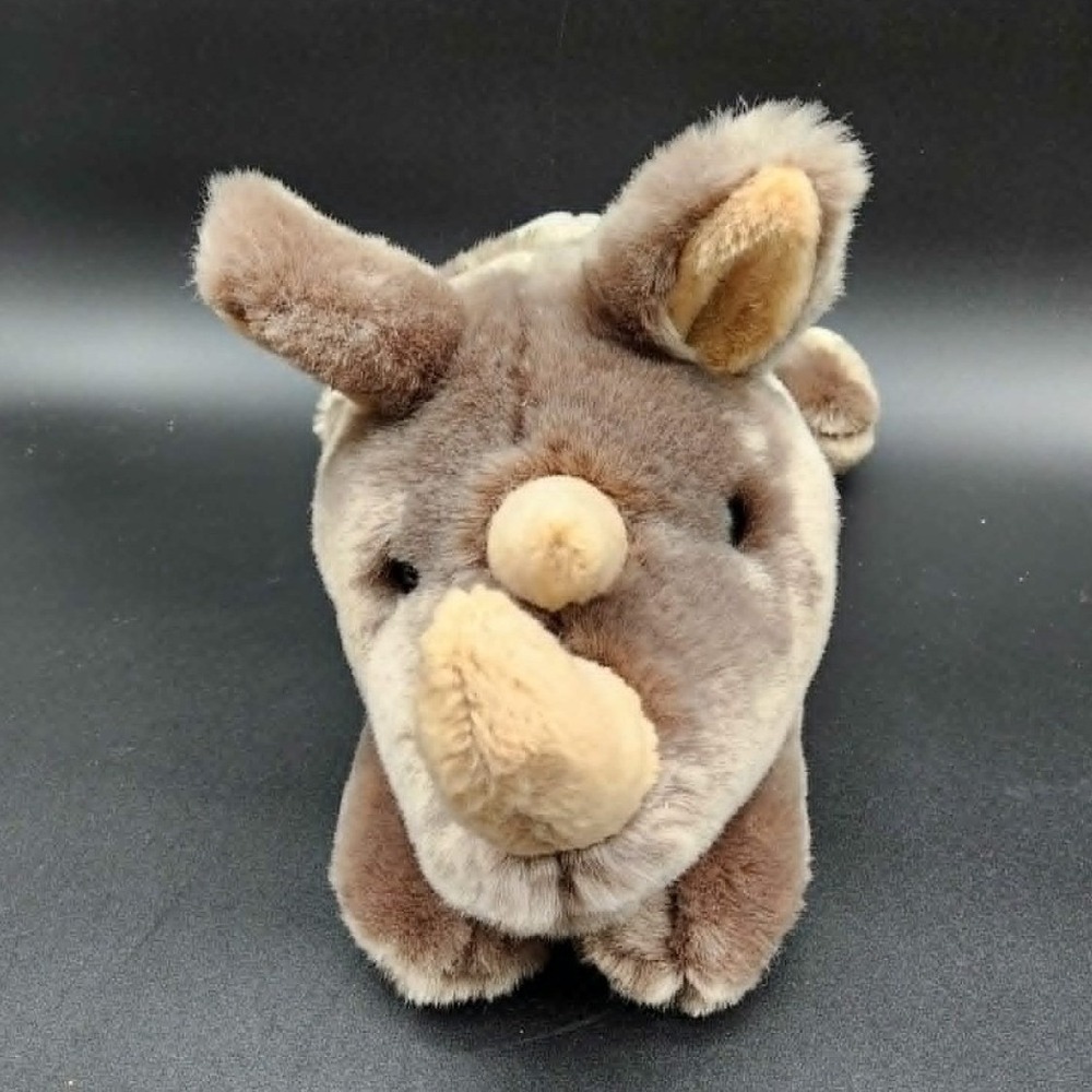 A&A Plush Brown Rhinoceros Floppy Stuffed Animal Safari Zoo Realistic Rhino Toy